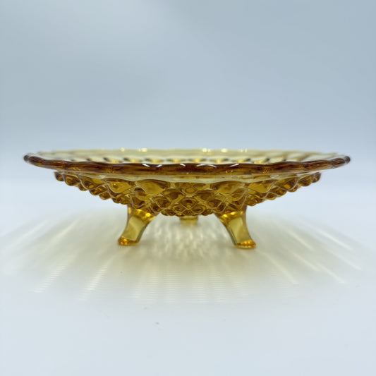Vintage L.E. Smith Art Glass Amber footed Hobnail Bowl Candy Dish 2”x7”