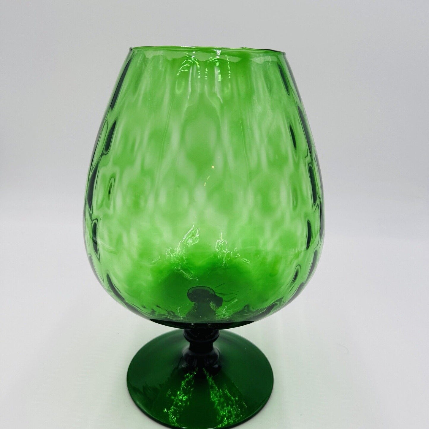 MCM Empoli Green Art Glass Lattice Optic Balloon Compote Footed Snifter Shape 9”