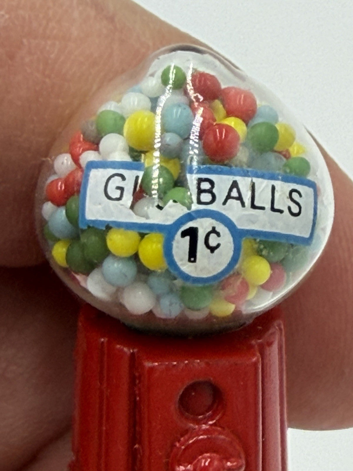 Vintage Miniature Whimsical Red Metal Gum Ball Machine Figure - 3" Tall