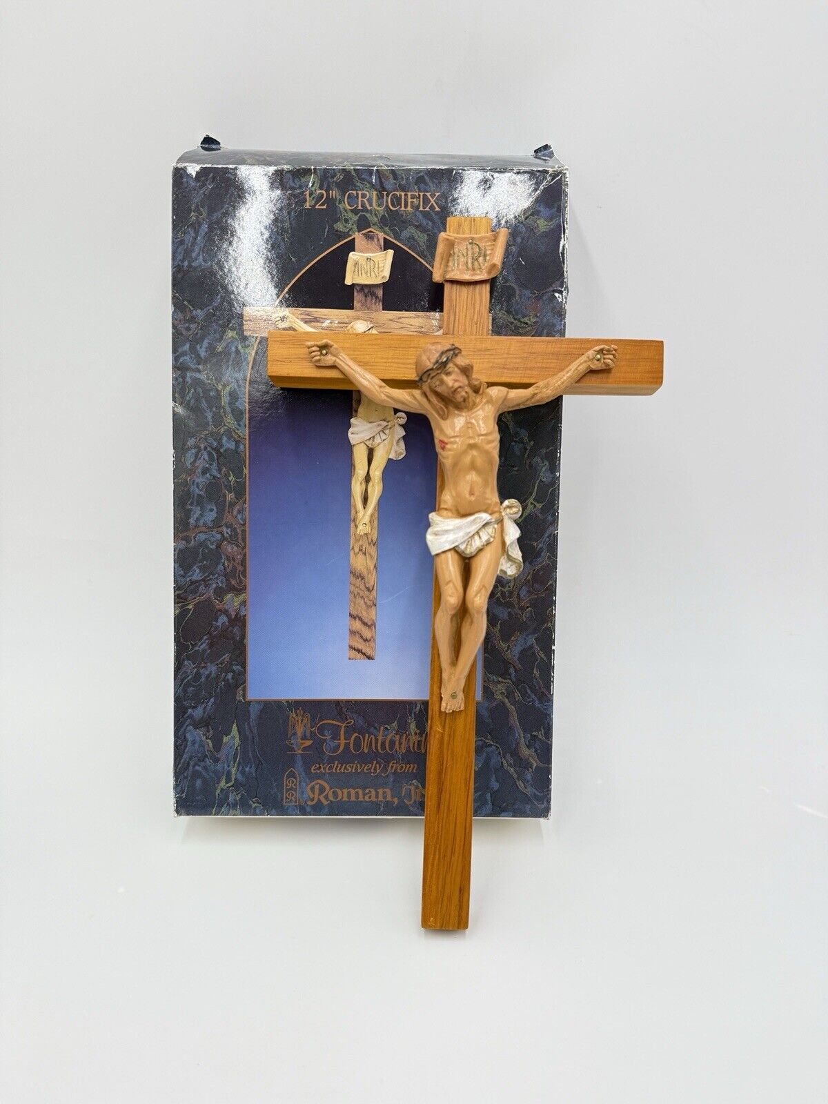 Genuine Fontanini Italy Corpus Crucifix 12" Wood Cross Jesus Christ Figurine Box