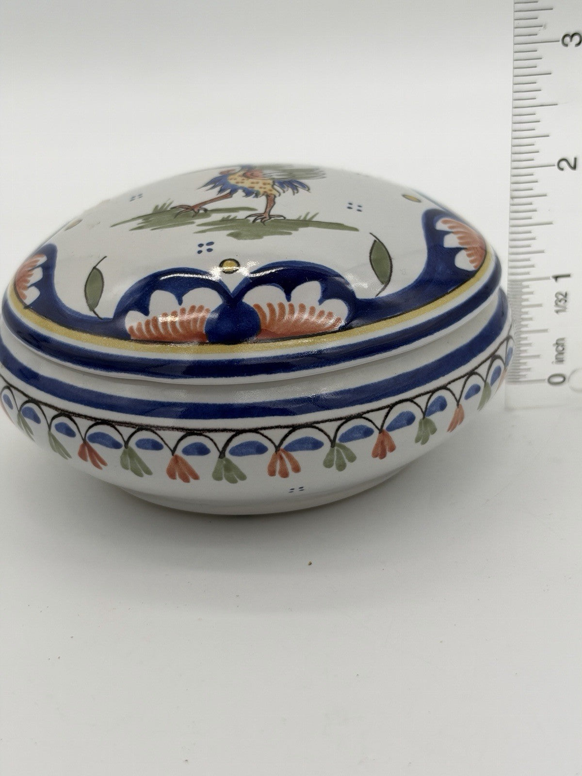 Rouen Faience Gruyères pottery Swiss Folk Art Hand Painted #14 trinket box