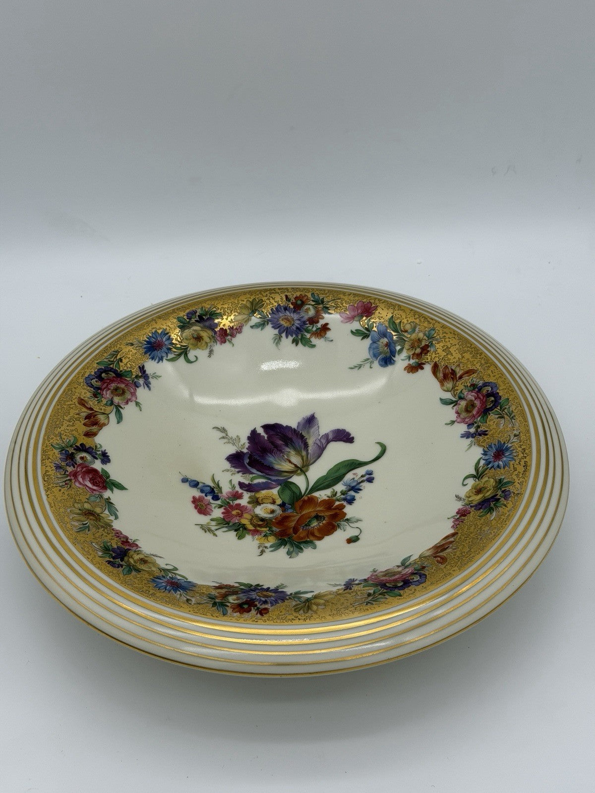 Antique Schoenau Germany Porcelain #3003 hand painted Floral Footed Large Bowl