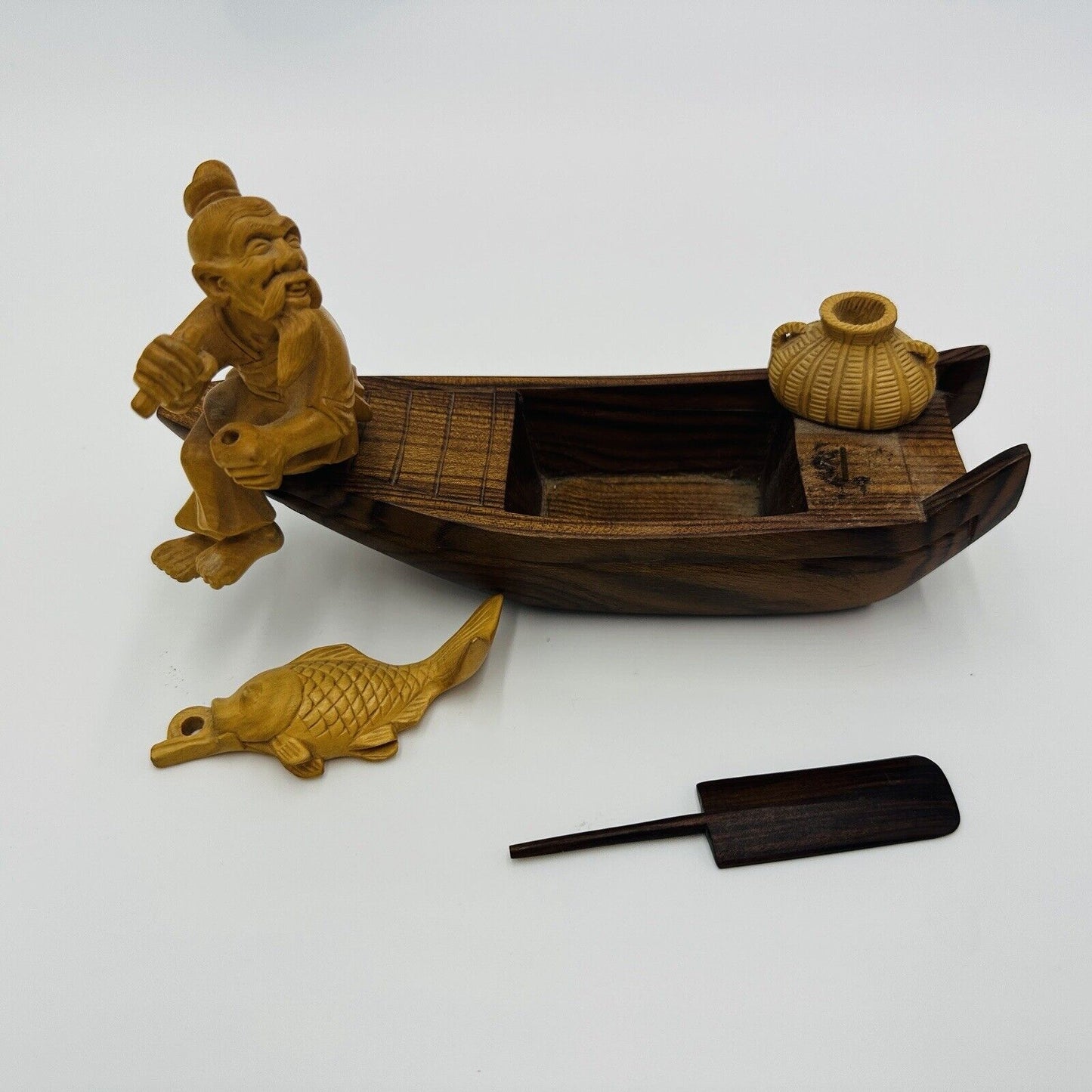 Taipei Fisherman Carved Wood Chinese Figurines Journey to the West Sanxing Hotei