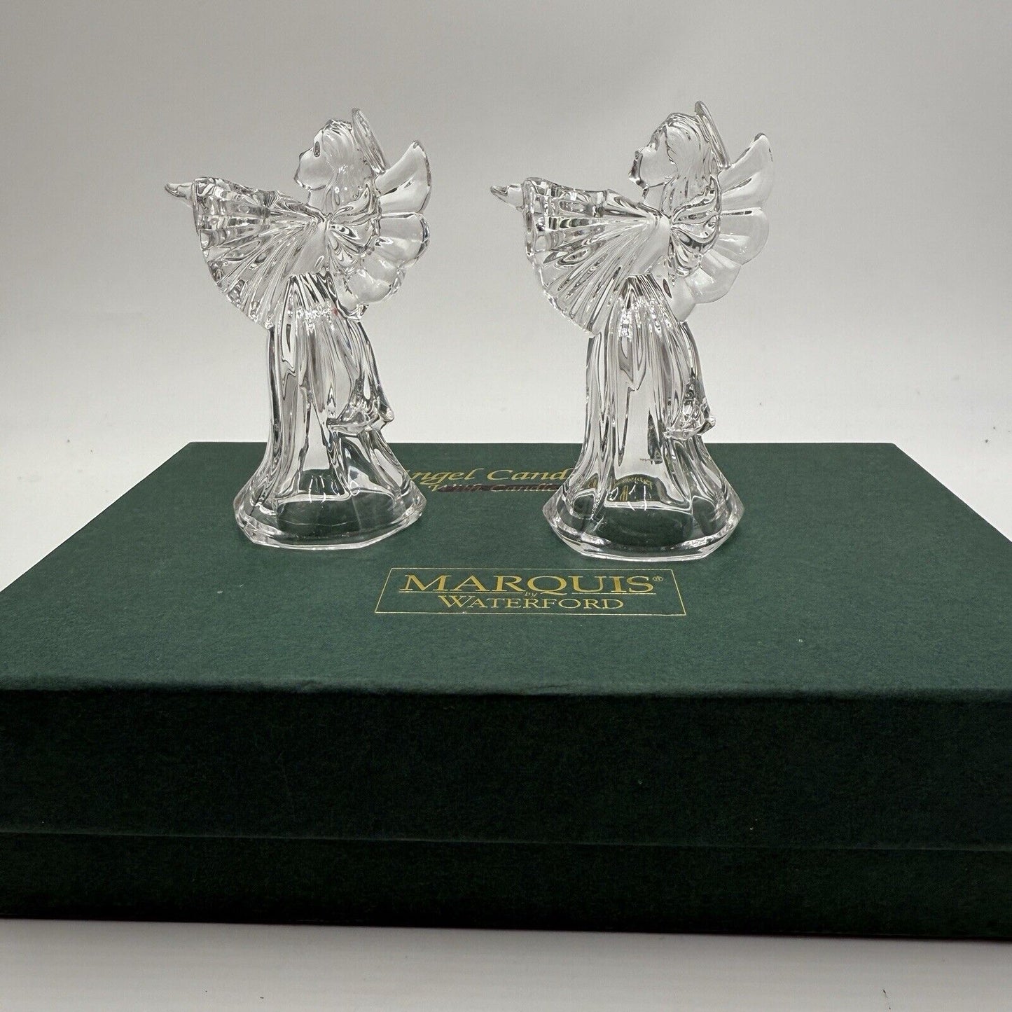 Marquis By Waterford Crystal Angel Candleholders W/box Figurines 4”