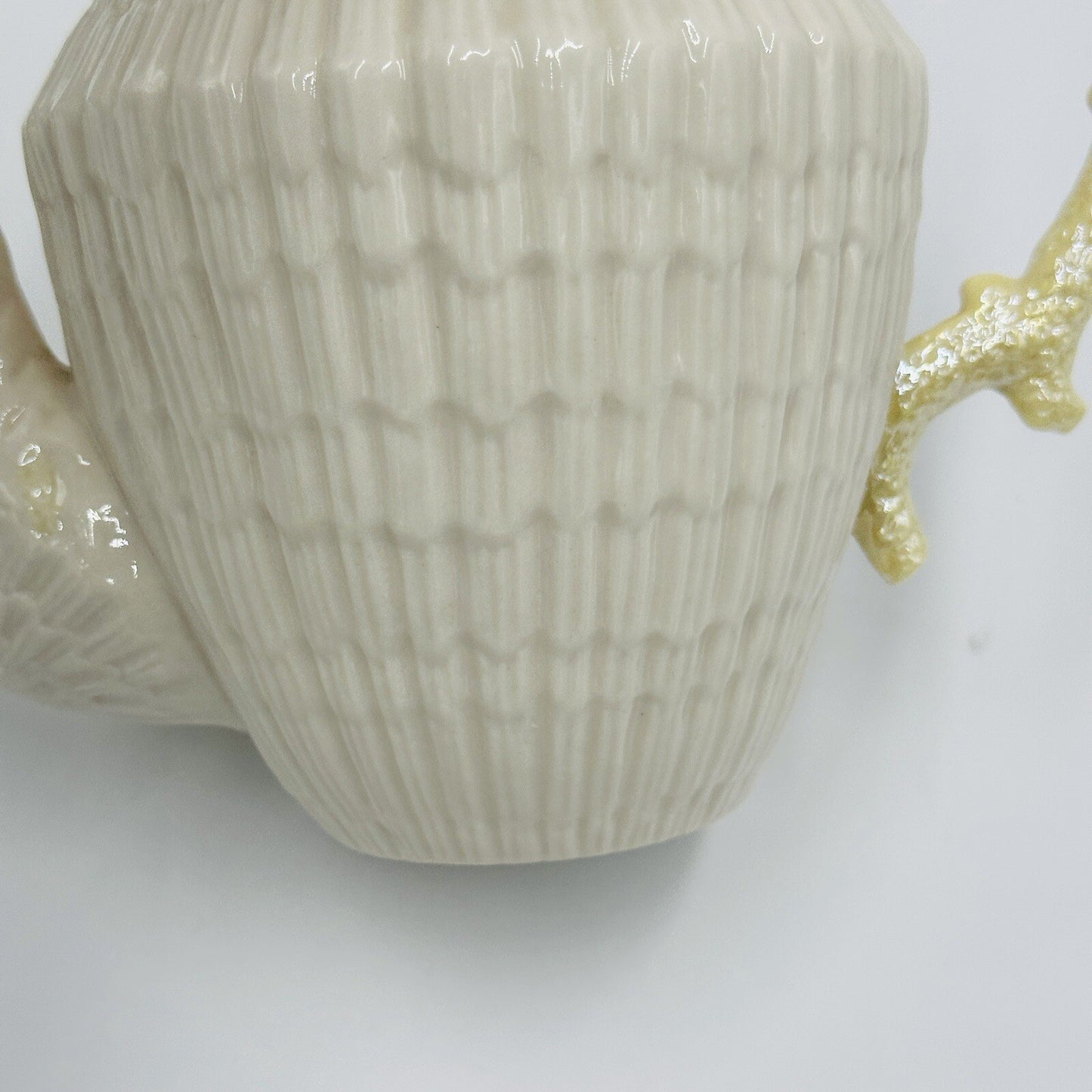 Belleek Coffee Pot Green 5th Mark 1955-65 Vintage Seashell Ireland Limpet Yellow
