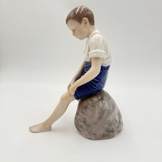 Bing & Grondahl Porcelain Denmark 8in Paddling About # 1757 Boy On Rock Figurine