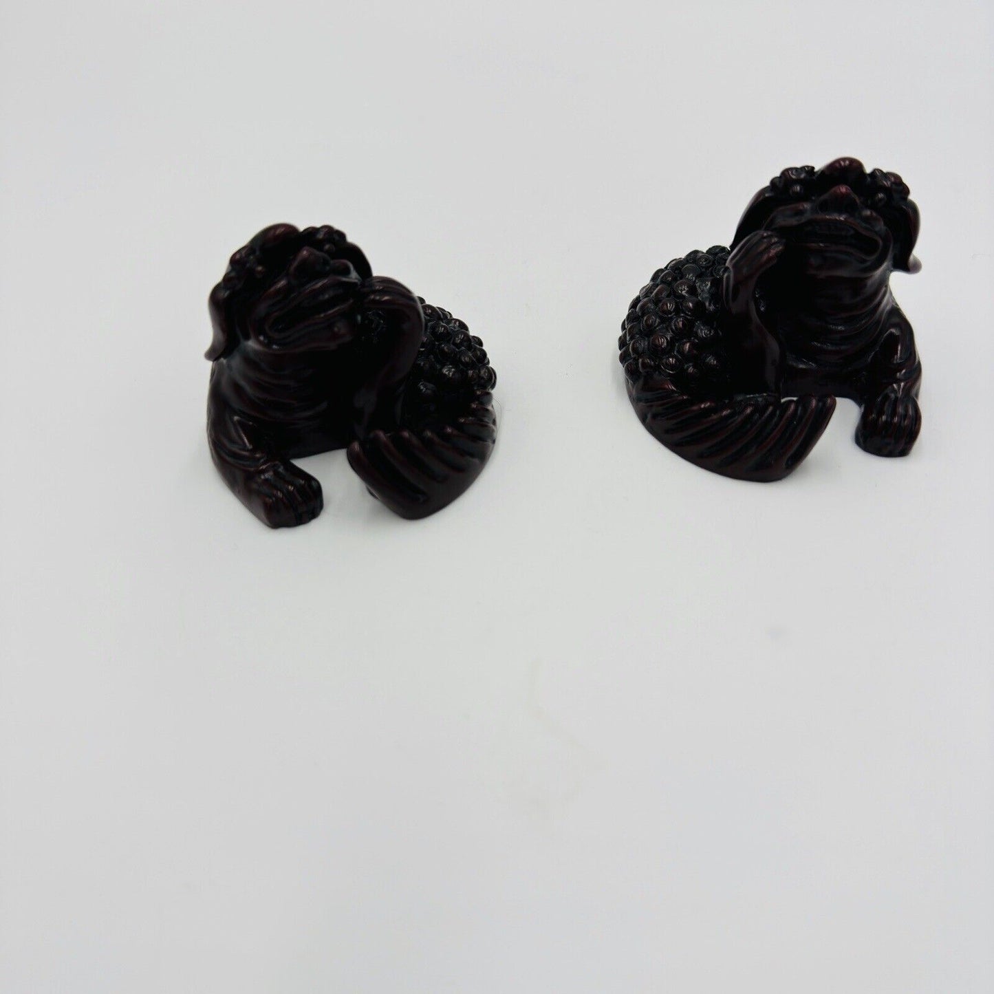 Pair Feng Shui Creatures Red Resin Chinese Asian Figurines 2in Rare