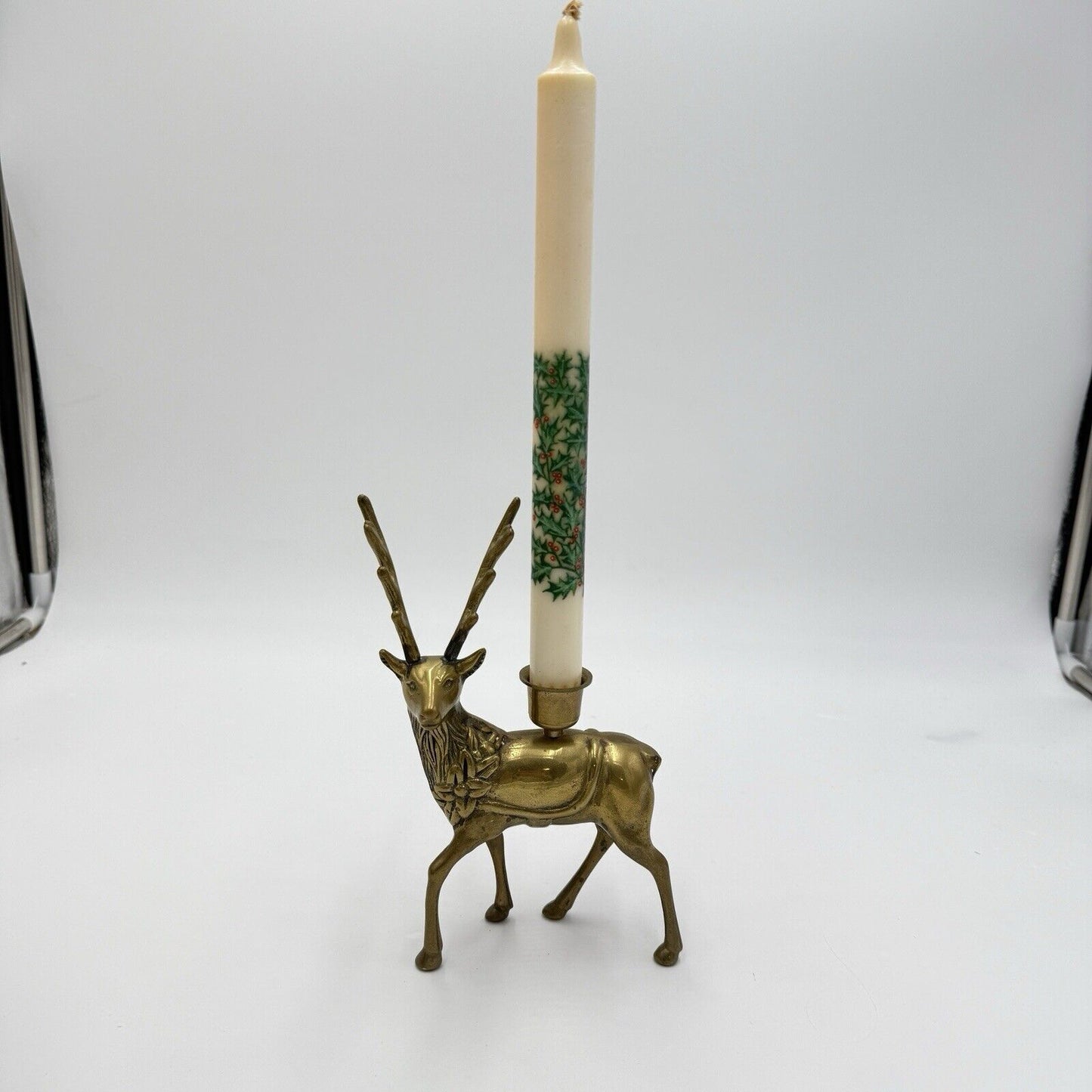 Vintage Brass Deer Statue Figurine Vastu Feng Shui 8” Candle Holder Christmas