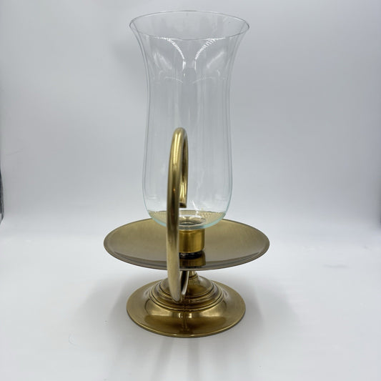 Baldwin Brass Candle Holder Hurricane Lamp with Large Handle 13” Glass Made USA