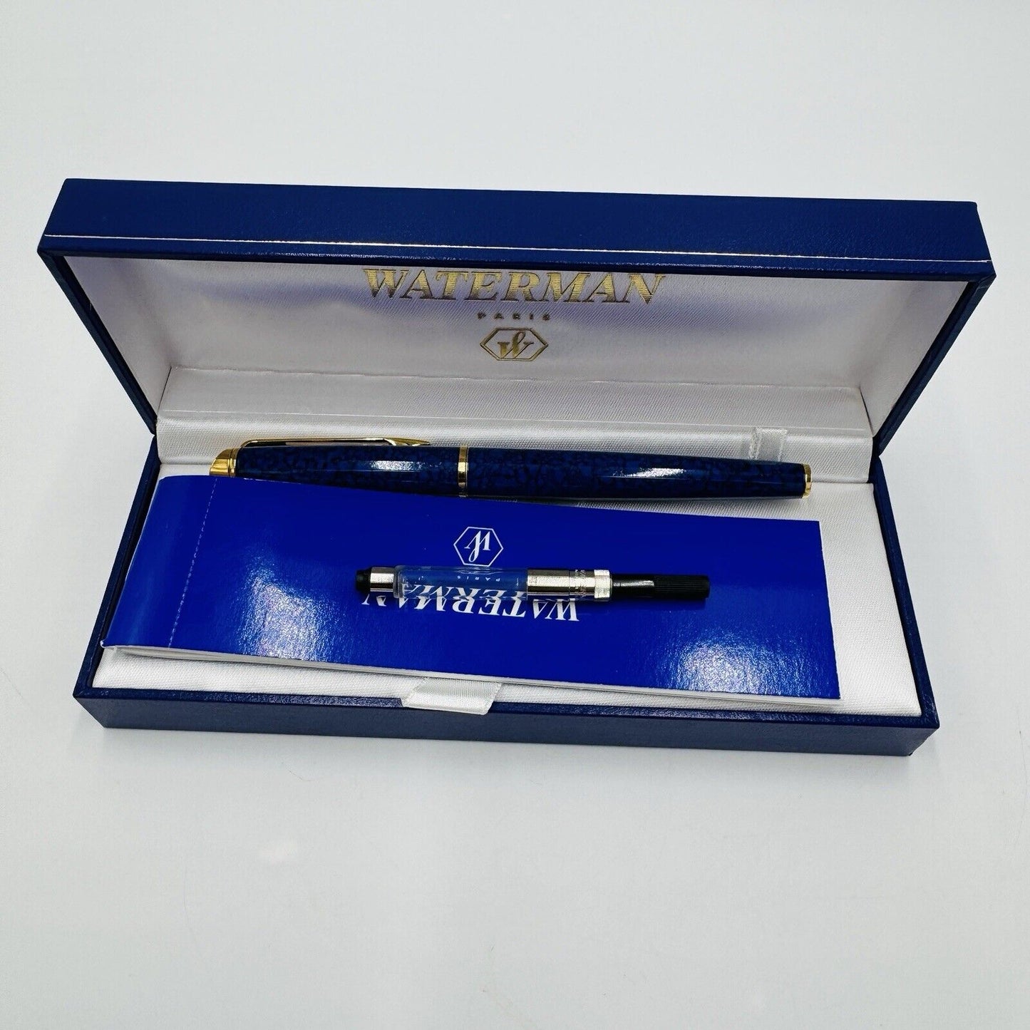 Waterman Paris HEMISPHERE MARBLE BLUE FOUNTAIN PEN VINTAGE BOXED France