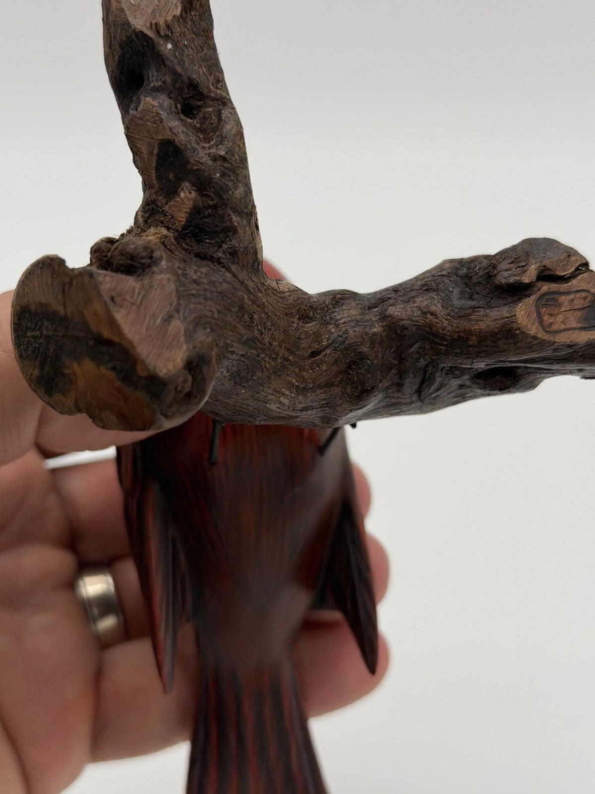 Folk Art Wood Hand Carved & Painted Northern Cardinal Bird Figurine Signed