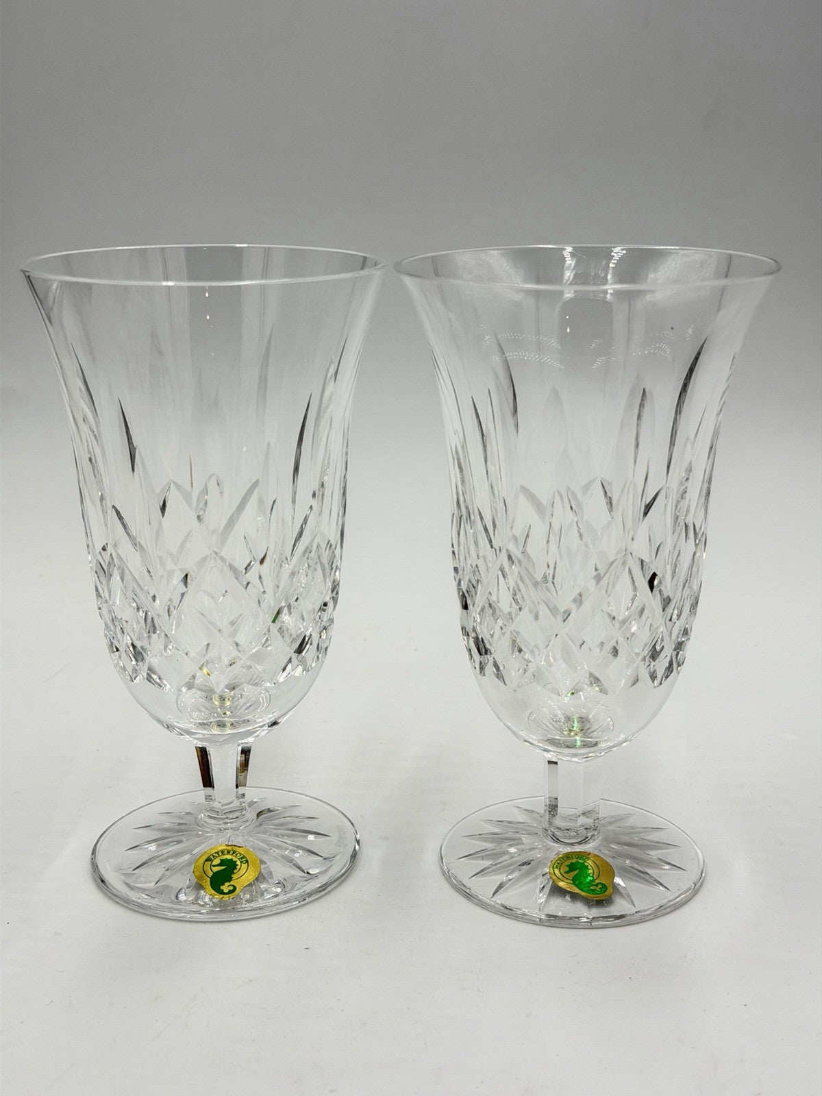 2 Waterford Crystal Lismore Iced Tea Stemmed Drinking Glasses 6.5”H Set
