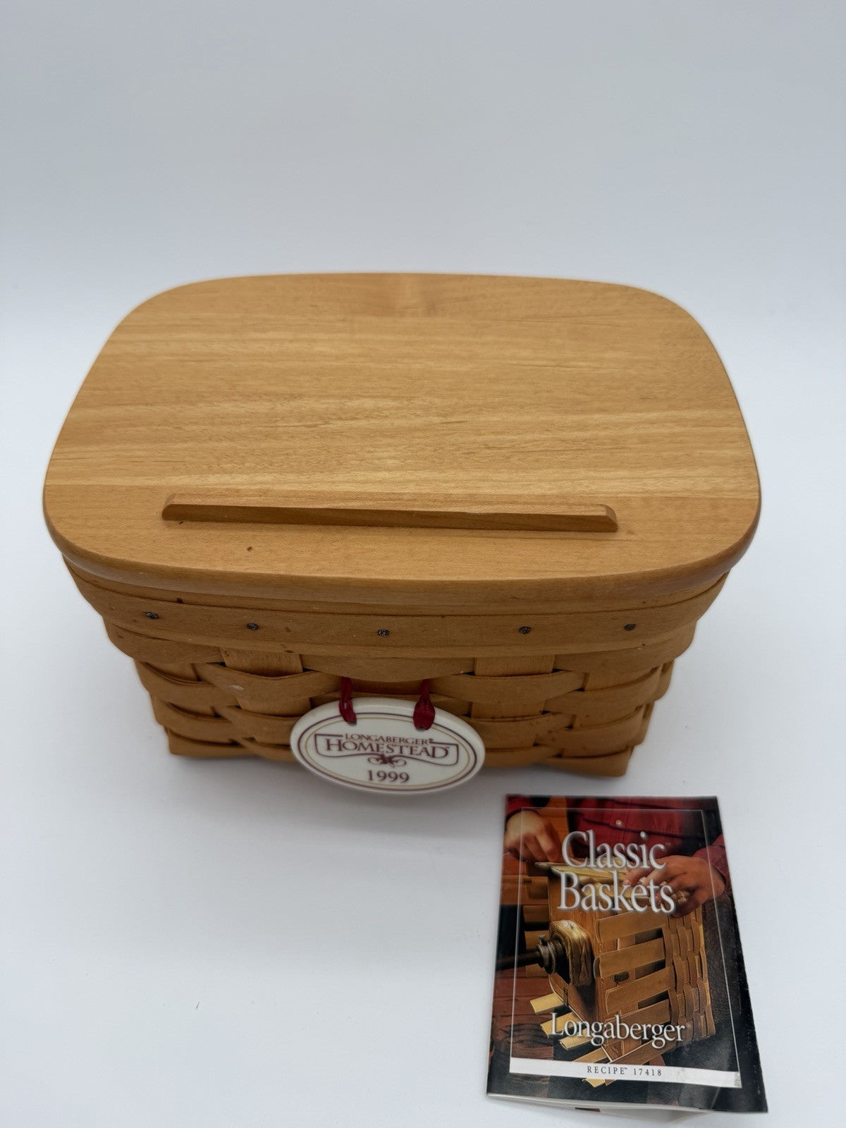 Vintage 1999 Longaberger Recipe Wood Woven  Basket w/Lid Plastic Insert Natural