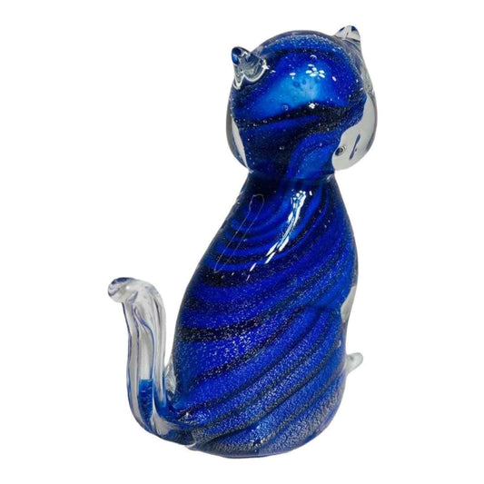 Winston Porter Howery Cat Blue Art Glass Shelf Home Decor Animal Nature Lover