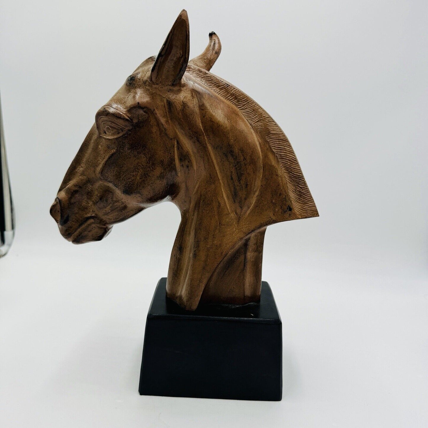 Bombay Cast Metal Solid Horse Head Sculpture Brown Black Base India Made Rare