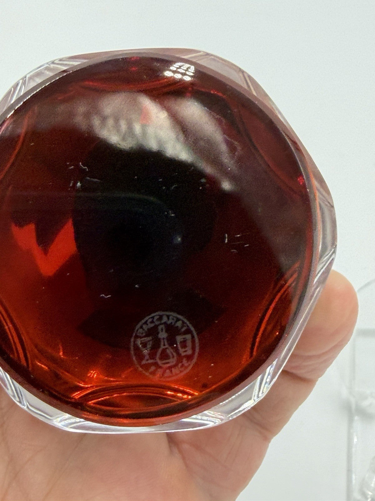 Baccarat France Crystal Adlai Stevenson Faceted Paperweight Red Signed