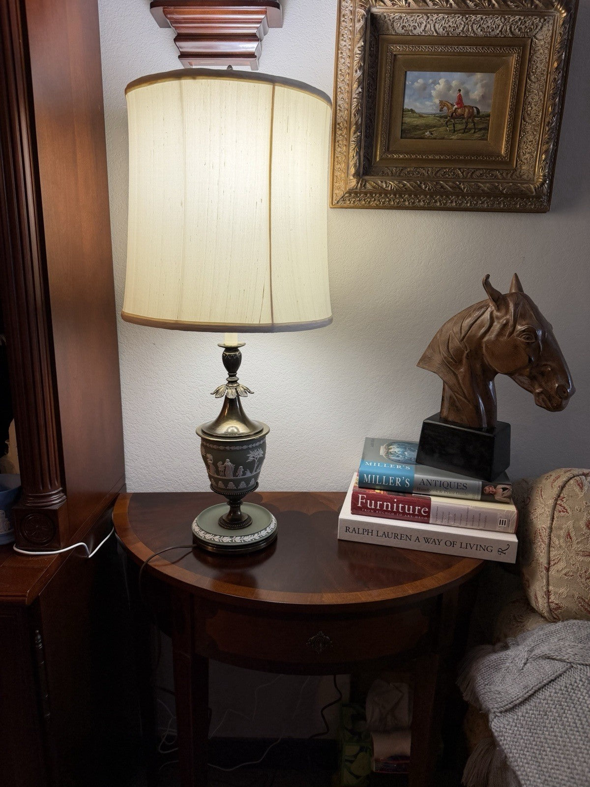 Wedgwood jasperware green TORCHIERE Table Lamp 1959 Vintage 27”H England