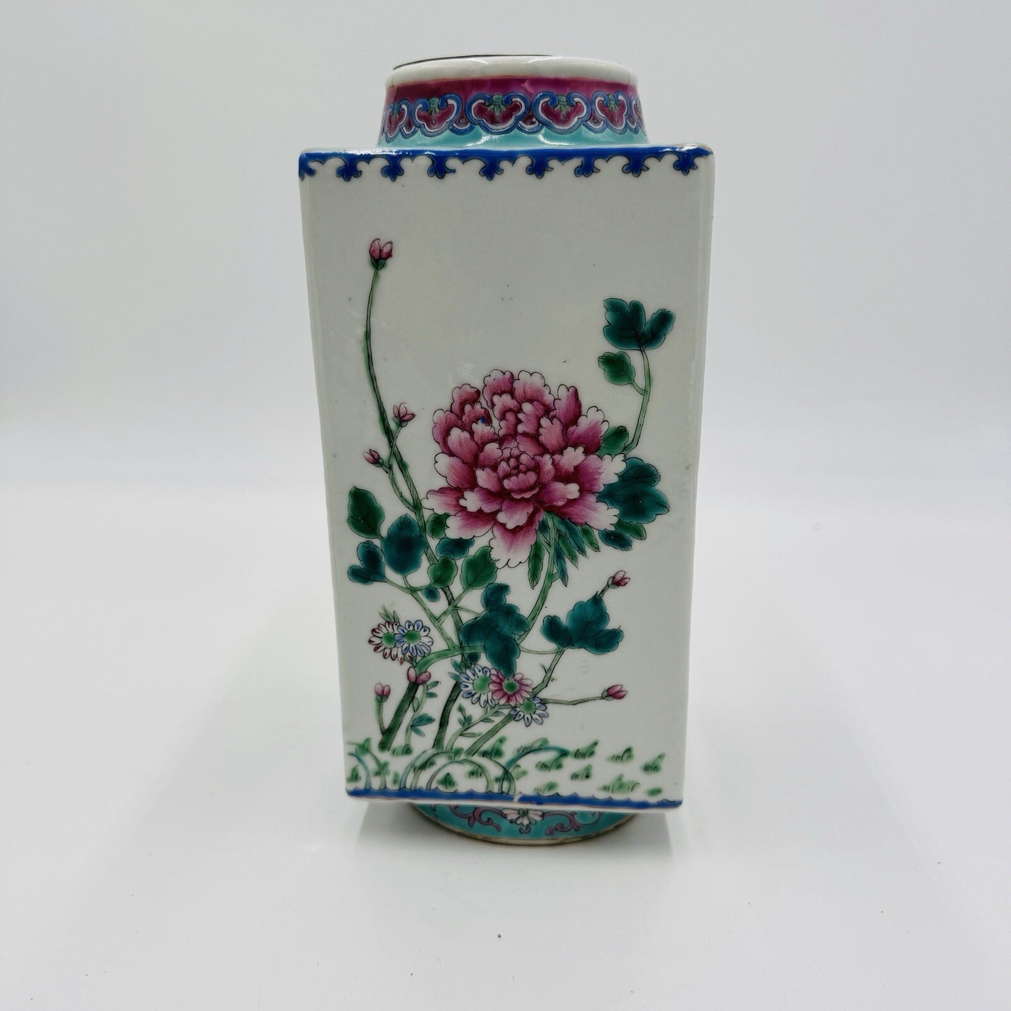 Antique REPUBLIC Chinese Famille Floral porcelain CONG vase CHINA MARK Rare