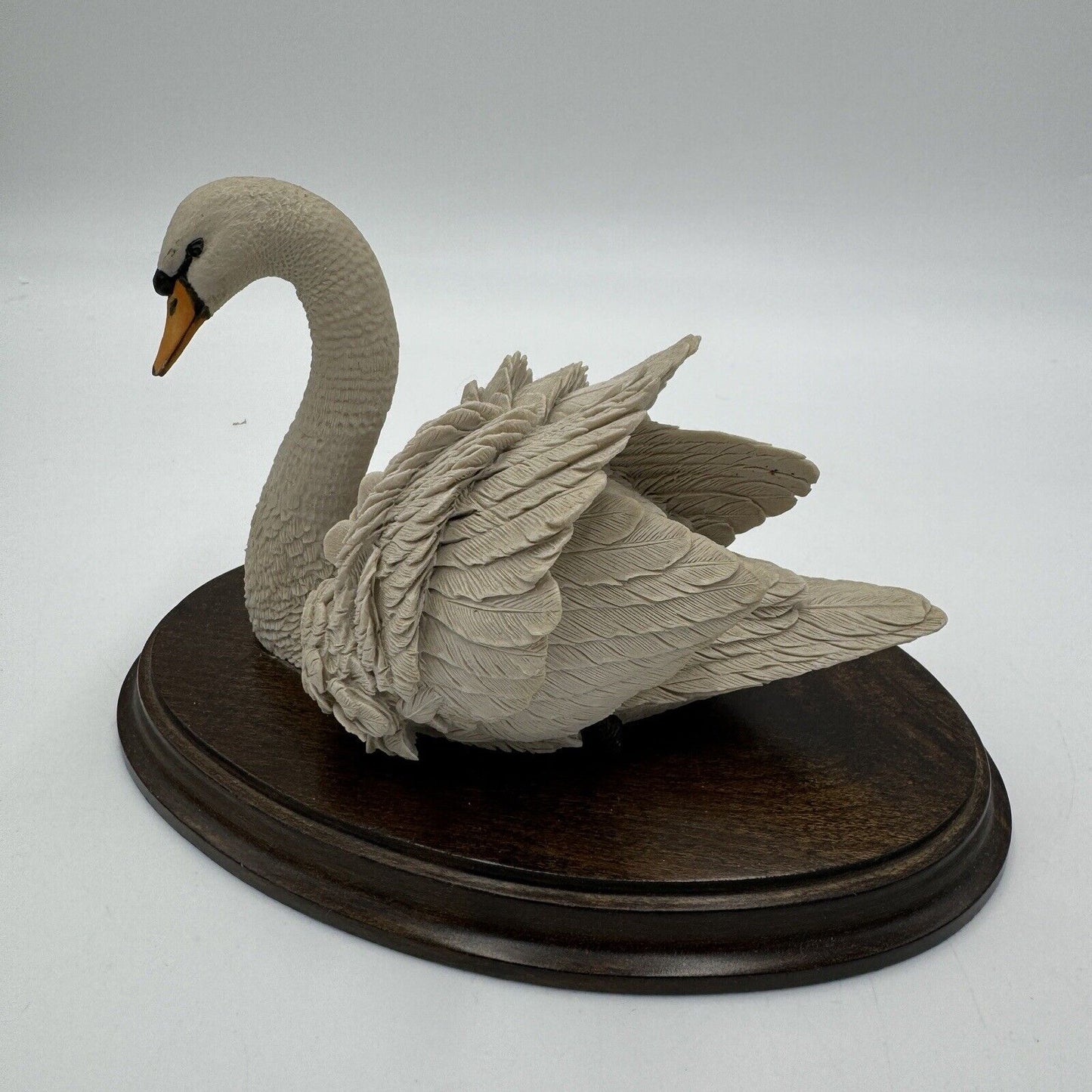 Country Artists Large Swan Painted Figurine England Signed Willis Wood Base