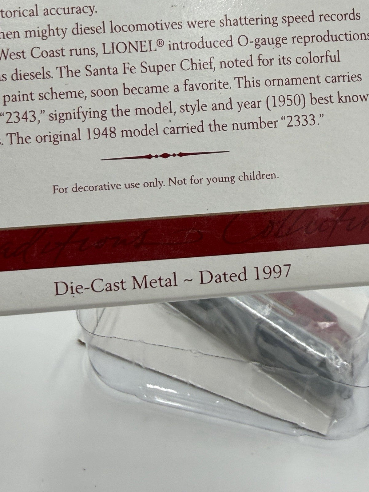 Hallmark Lionel 1950 Santa Fe F3 Diesel Locomotive Train Ornament 1997 New