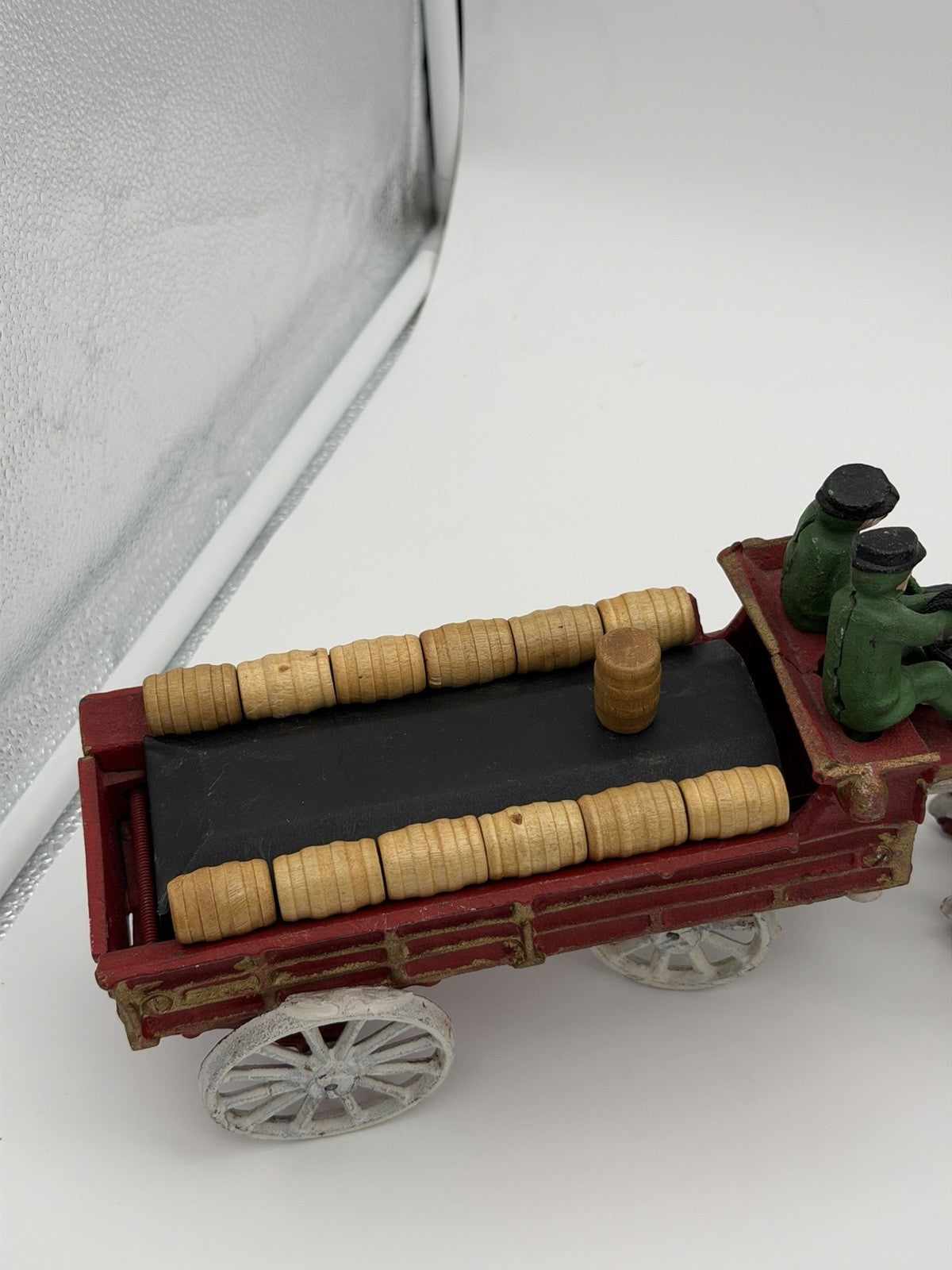 Vintage Budweiser Clydesdale Horse & Beer Wagon Cast Iron Set w/ 11 Wood Barrels