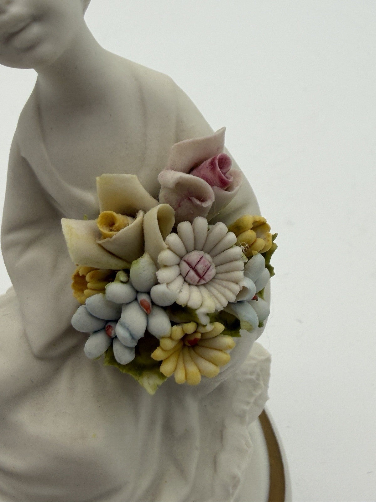 Capodimonte Italy White Bisque Porcelain Signed Marcolin Girl W/flowers Figurine