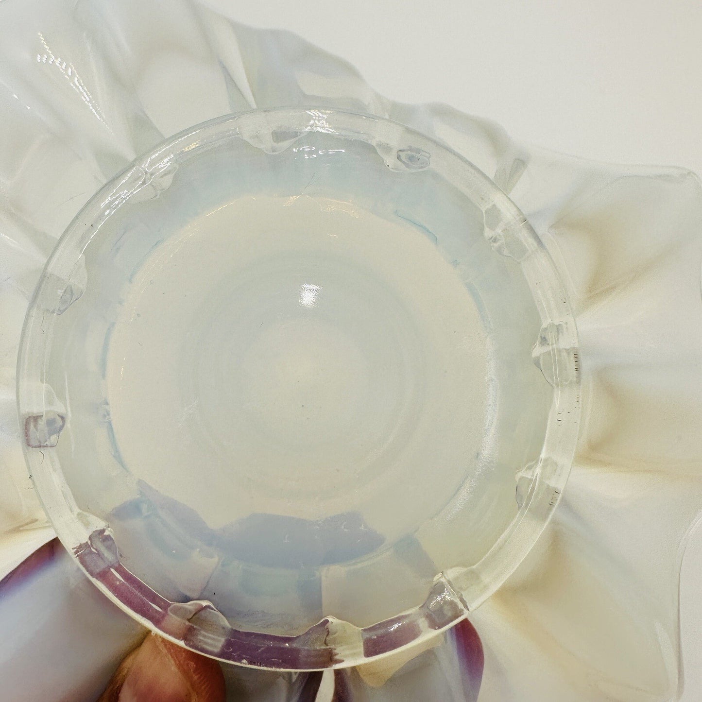 Fostoria Heirloom Glass Opalescent Taper Candle Holder Fold Over Ddge White