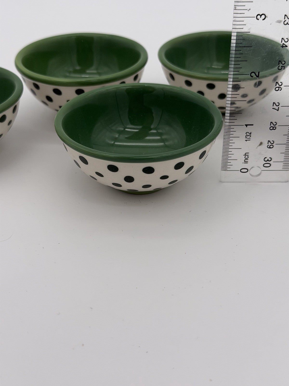 Pioneer Woman Green Flea Market Cerami Retro Dot Green Dipping Bowls 3.125 Rare