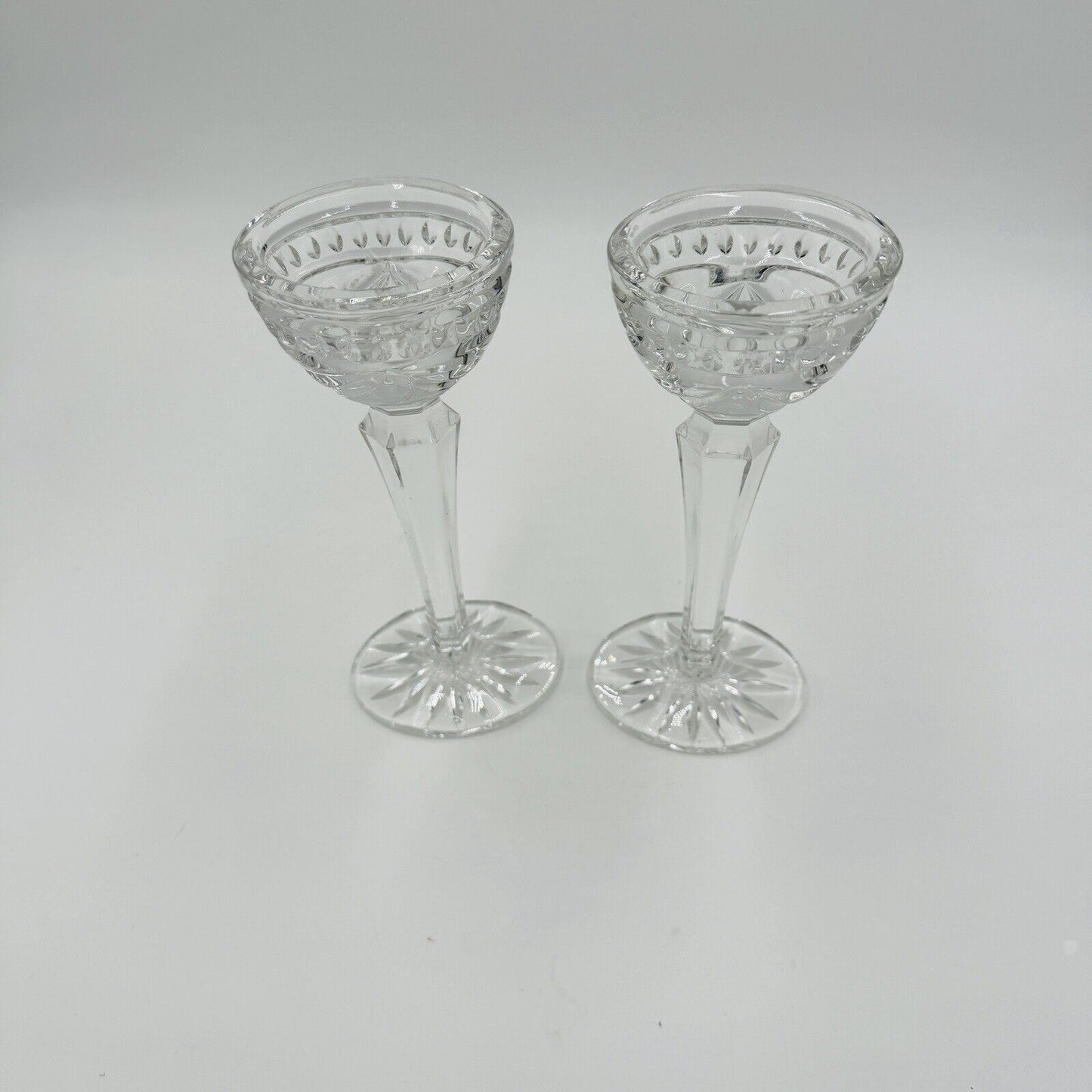 Waterford Crystal Overture Large Pair 8in Conefoot Candlesticks Vintage