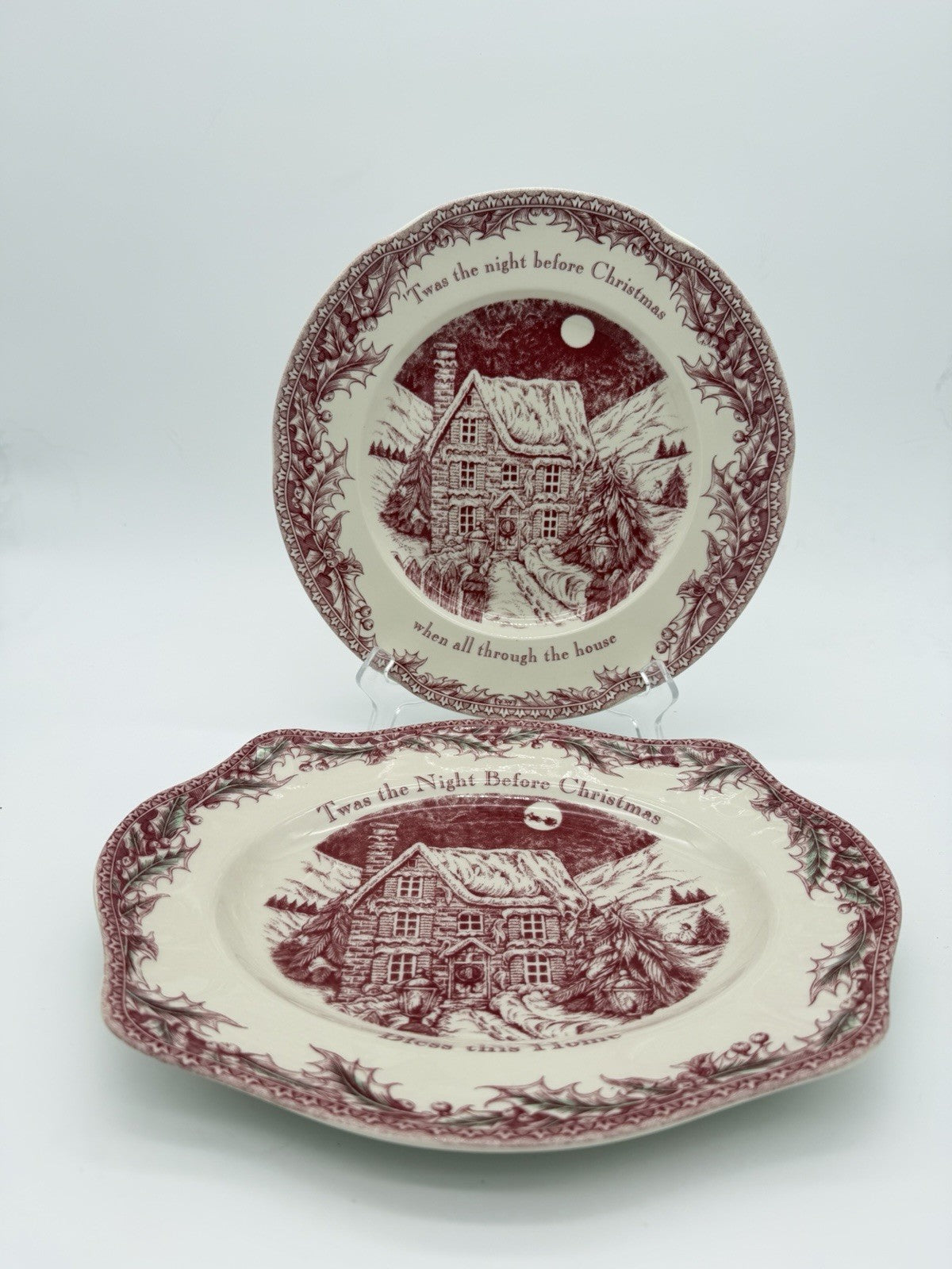 Vintage Johnson Brothers England Porcelain Twas The Night Plate & Platter Red
