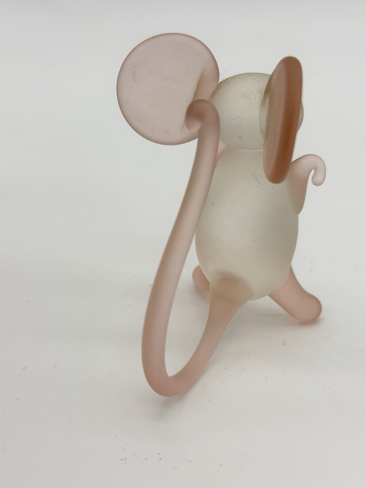Hand Blown Art Glass Mice Mouse Pink White Frosted Glass Figurine 2.5”H