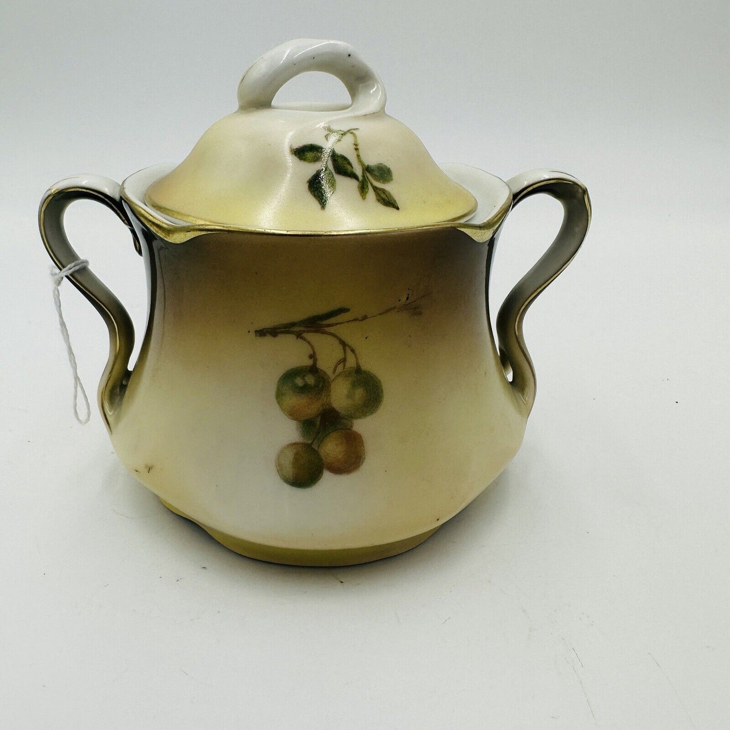 J & C Bavaria Sugar Bowl Louise Lid Hand Painted Grapes Vine Antique Porcelain