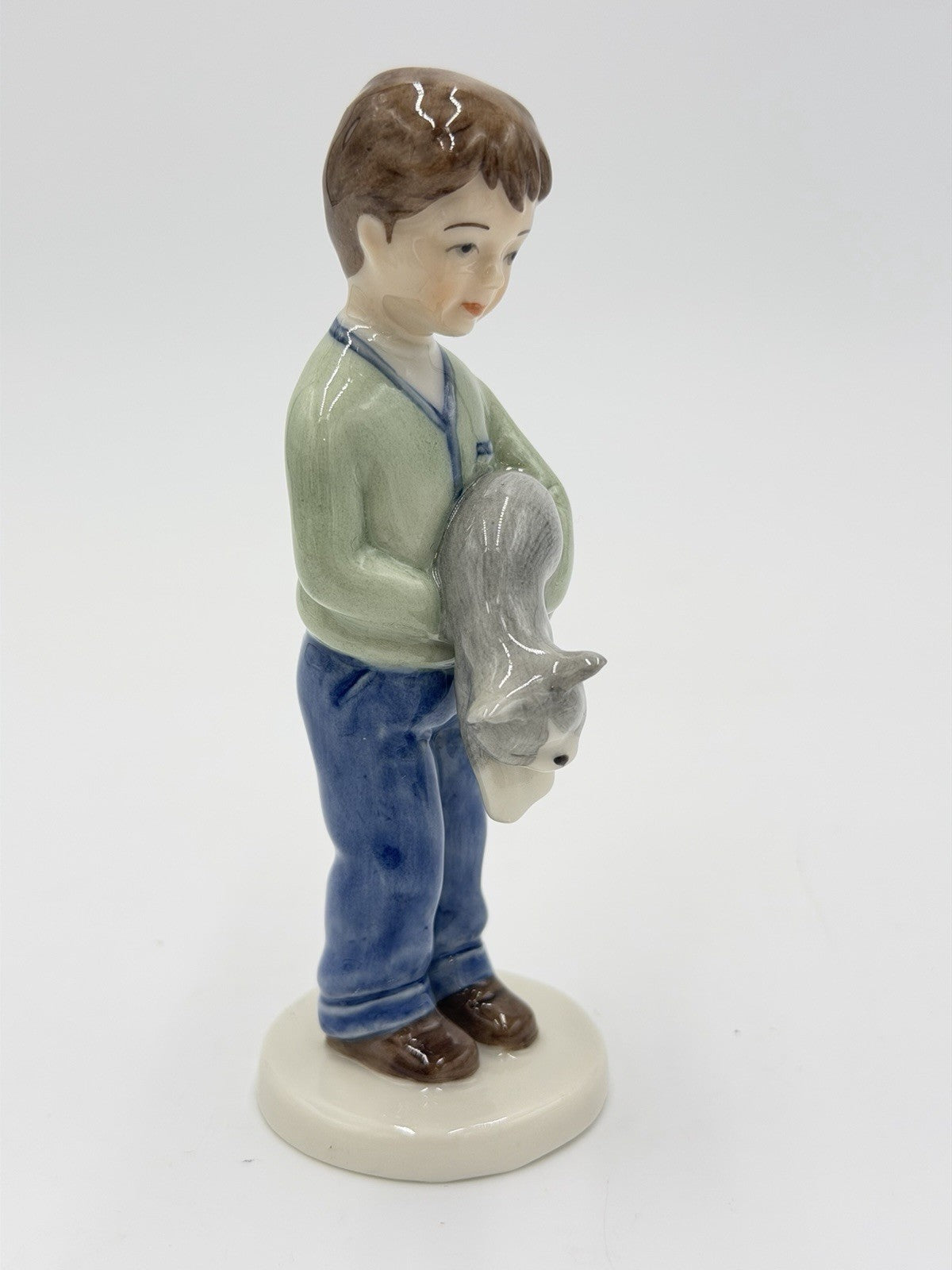 Royal Copenhagen Denmark Porcelain Boy with Cat 5" #758 Yearly Figurine 2001