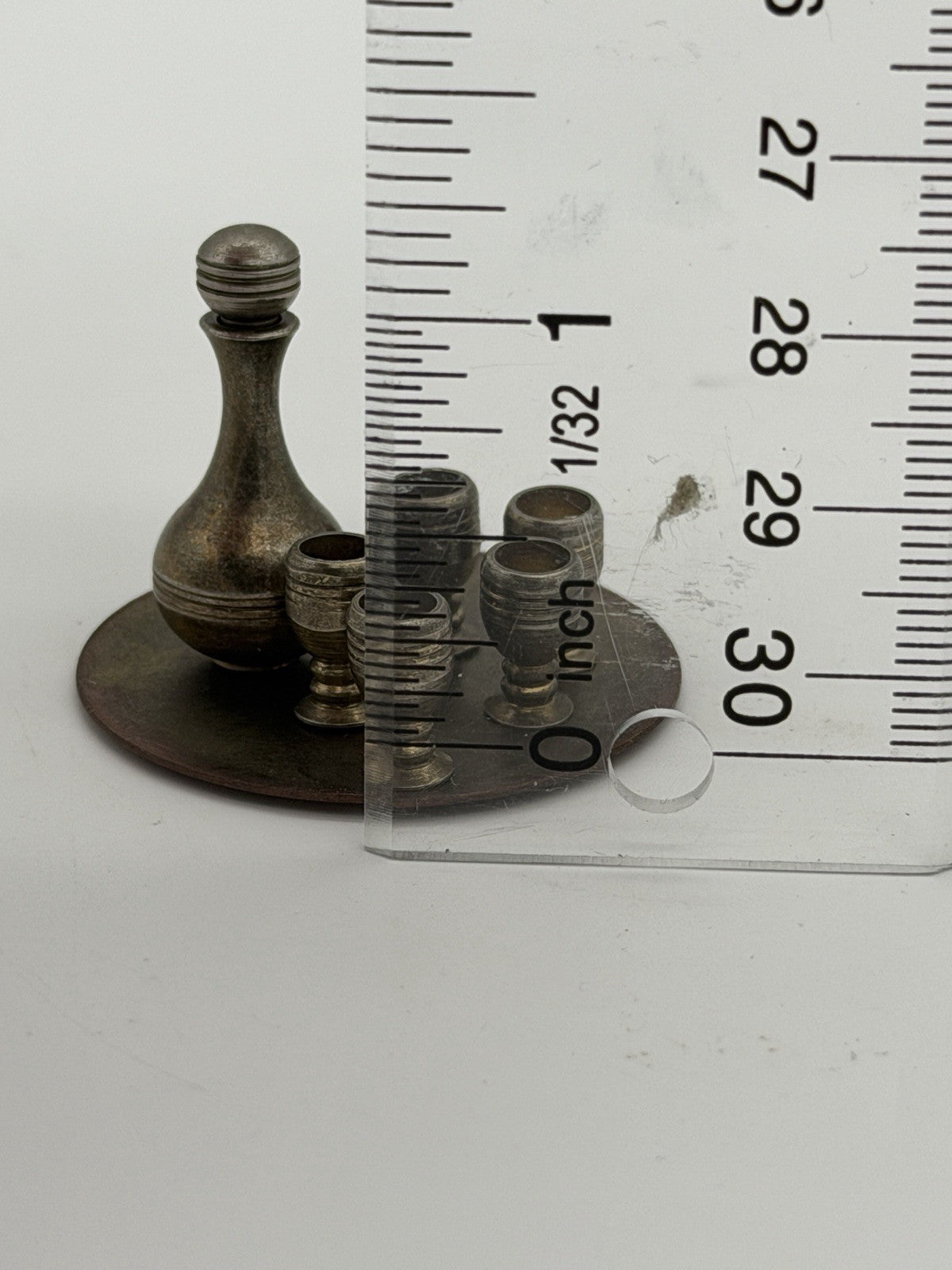 Vintage Dollhouse Miniature Brass 7pc Wine Set Tray Mini Goblets & Decanter 1:12