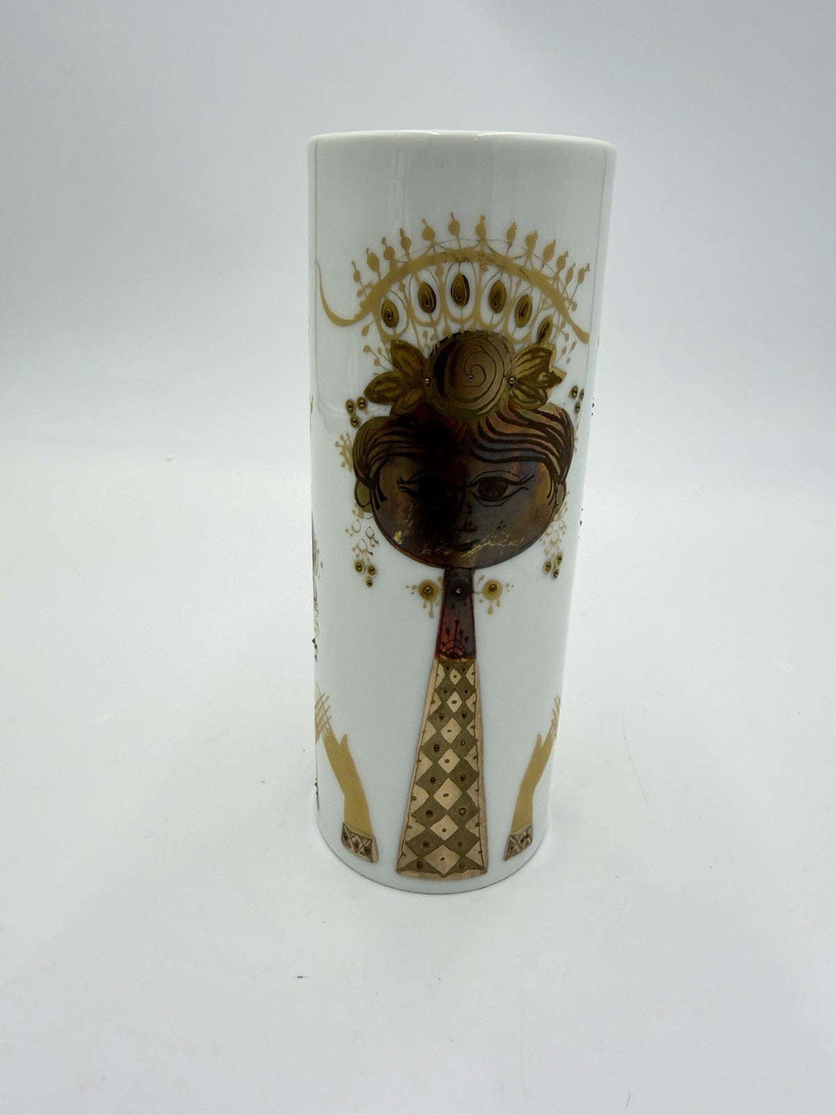 Rosenthal Studio Line Porcelain Bjorn Wiinblad Quatre Couleurs Cylinder Vase 6”H