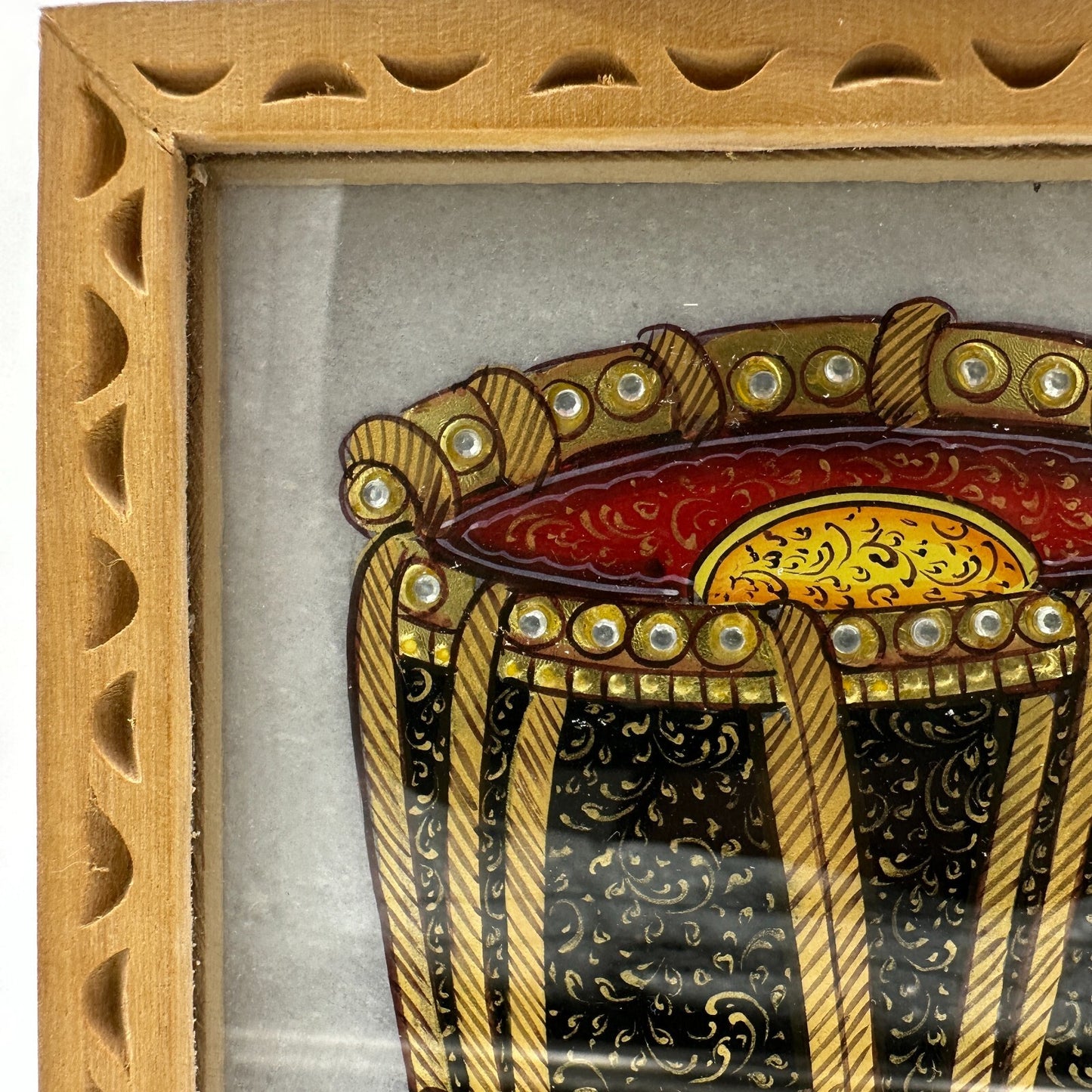 Jewelry Box The Nodding Head Dhol Drum on Lid Red Velvet Carved Wooden