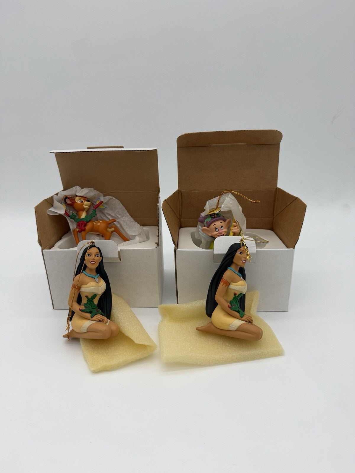 Vintage Disney Grolier Dopey Bambi Pocahontas Christmas Ornaments Vintage 4 PCs