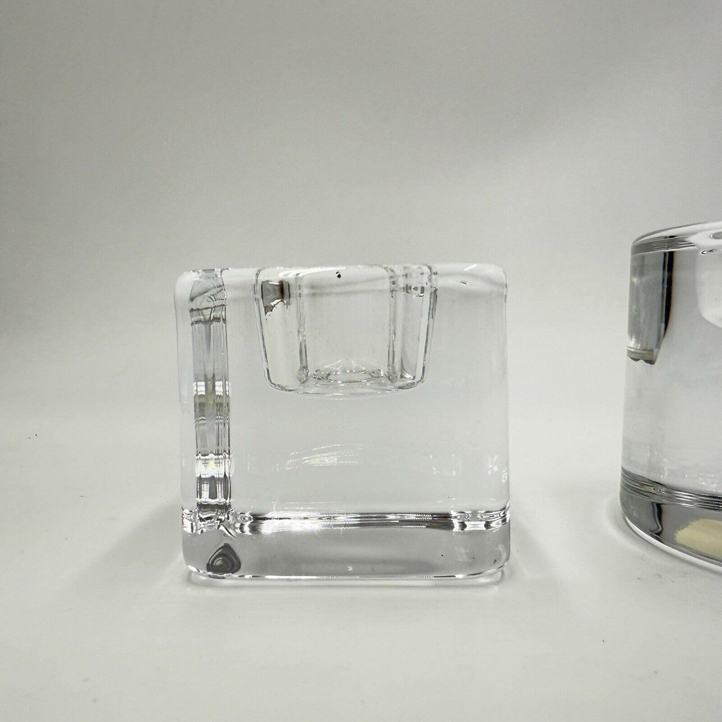 Orrefors Crystal Votive Candle Holders Round And Cube Sweden Vintage Solid