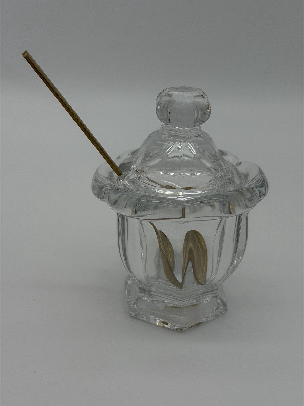 Baccarat France Crystal Harcourt Missouri Mustard/Jam Jar w/ Lid &Spoon Vtg