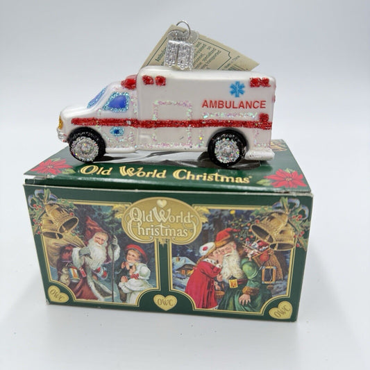 Old World Christmas "Ambulance" Ornament-GLASS EMT First Responder Volunteer New