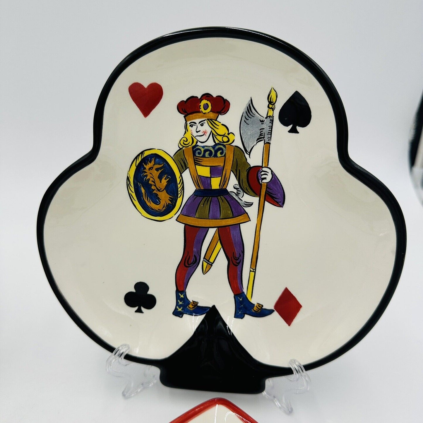 Tabletops Poker Plates Ceramic Hand Painted Gallery King of Hearts Set of 4