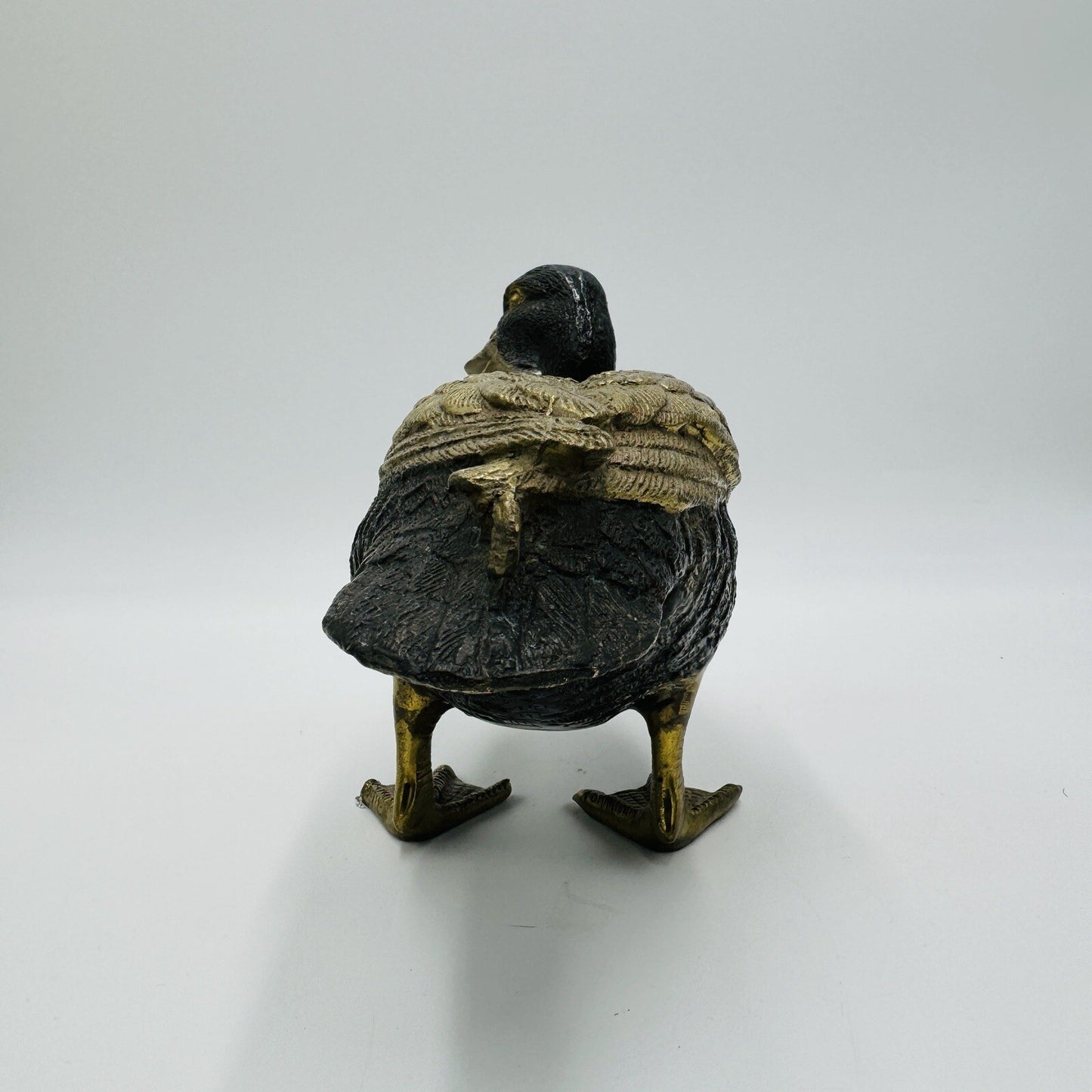 MCM Solid Brass Duck Mallard Sculpture Detailed Vintage 6in H x 11in L Rare