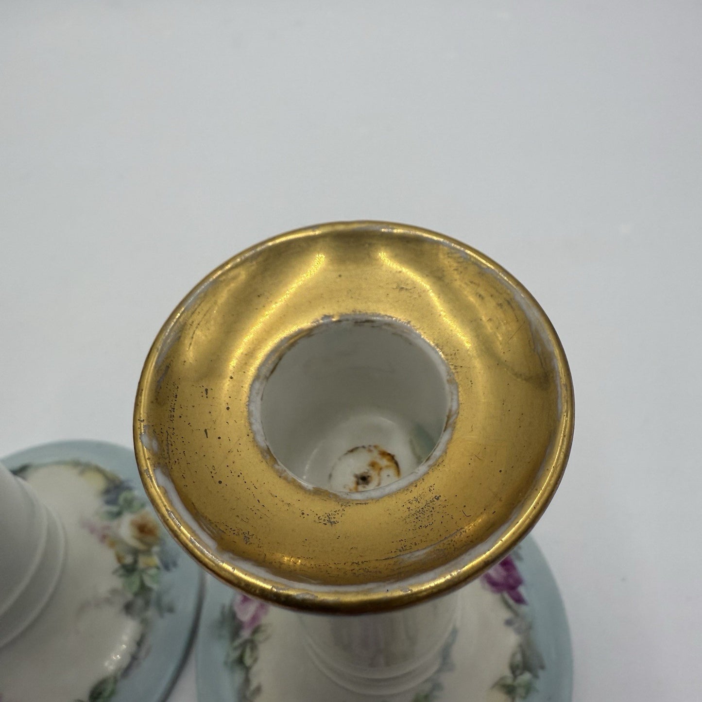 Antique Limoges France W.G. & Co Porcelain Pink Roses Candle Holders Painted