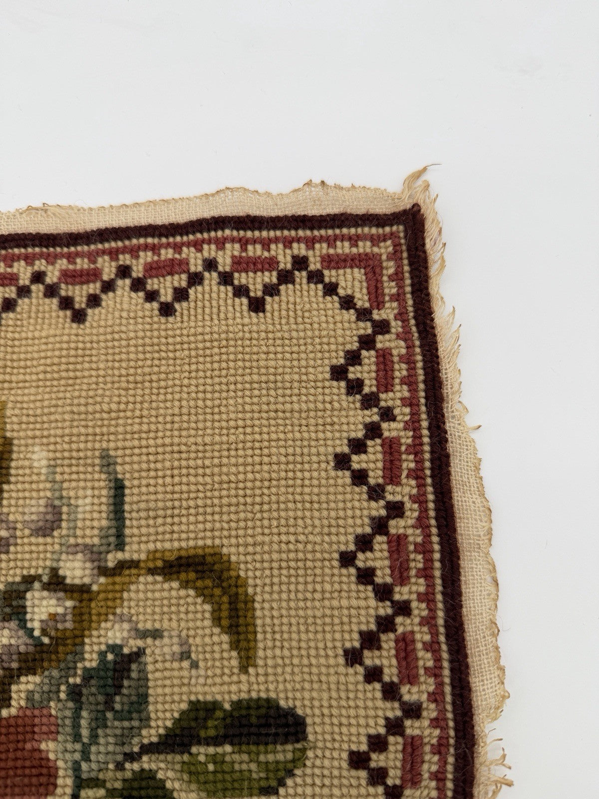 Antique Needlepoint Embroidery Victorian Roses Wool Embroidery panel top 12”x12”