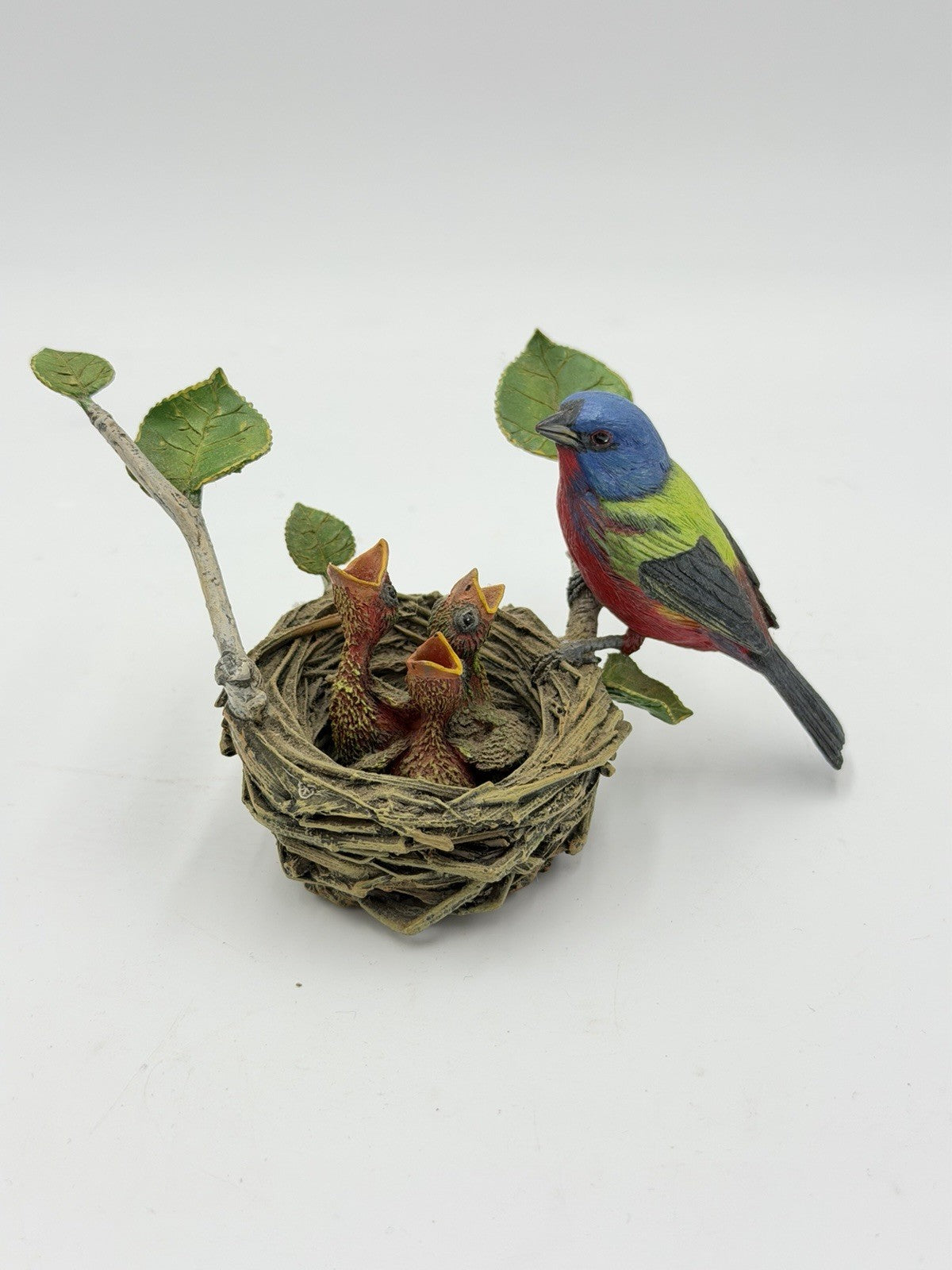 The Danbury Mint Painted Bunting Bird Nest Chicks Mini Figurine 3” Bob Guge