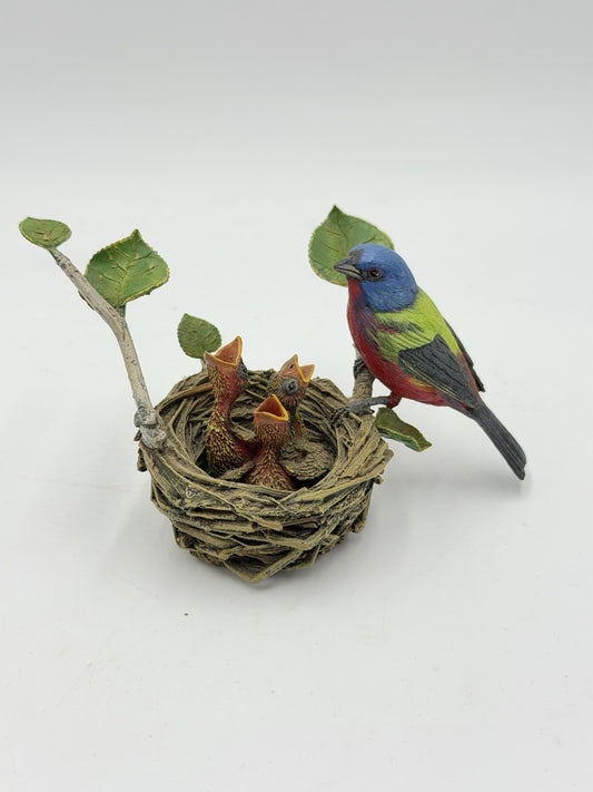 The Danbury Mint Painted Bunting Bird Nest Chicks Mini Figurine 3” Bob Guge
