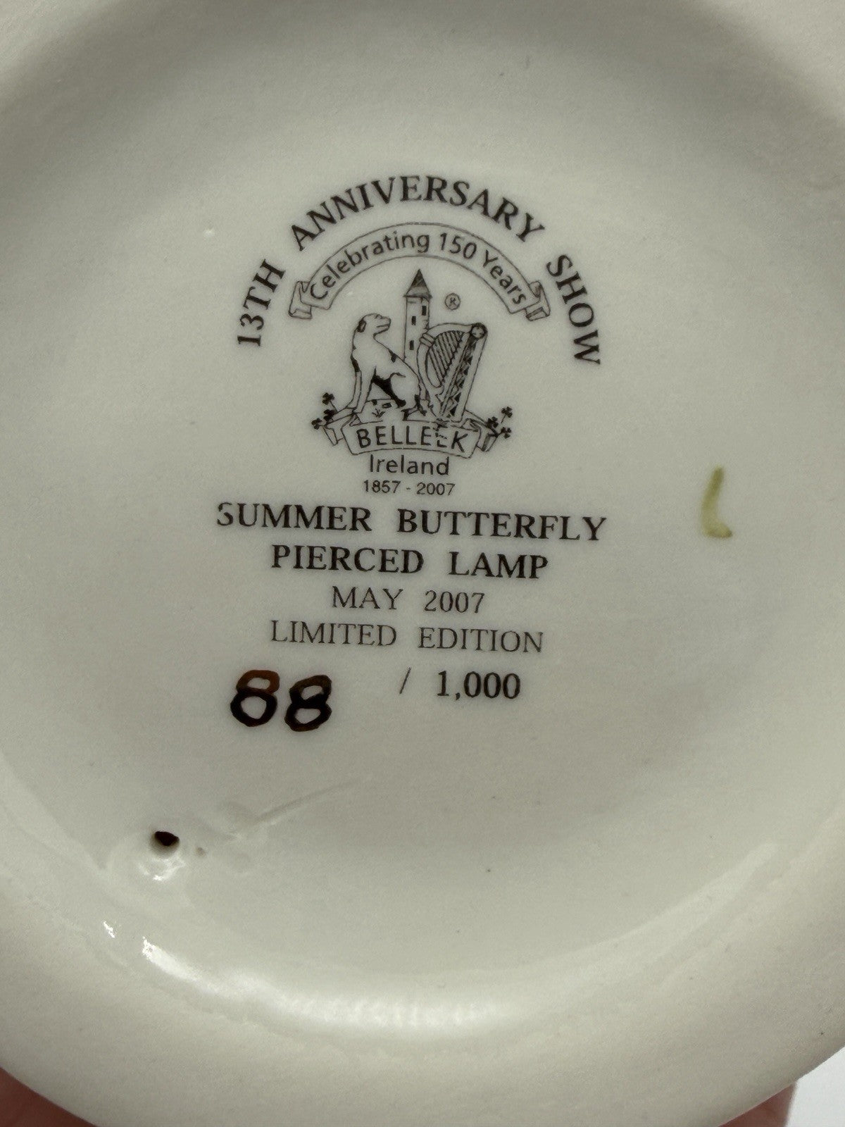 Belleek Ireland porcelain summer butterfly pierced votive lamp 13th Anniversary