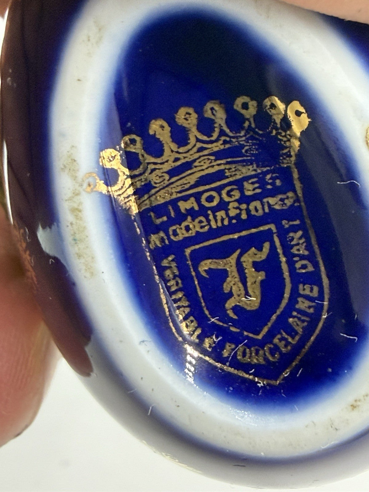 Limoges France Cobalt Blue Gold Courting Couple Porcelain Egg Trinket Box