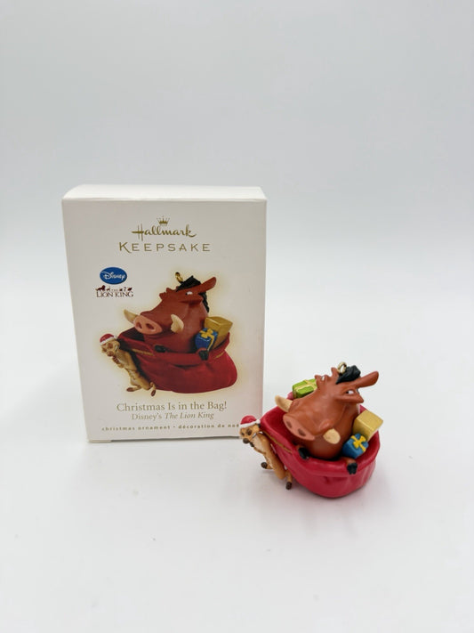The Lion King Christmas Is In the Bag Hallmark Disney Ornament Pumbaa & Timon