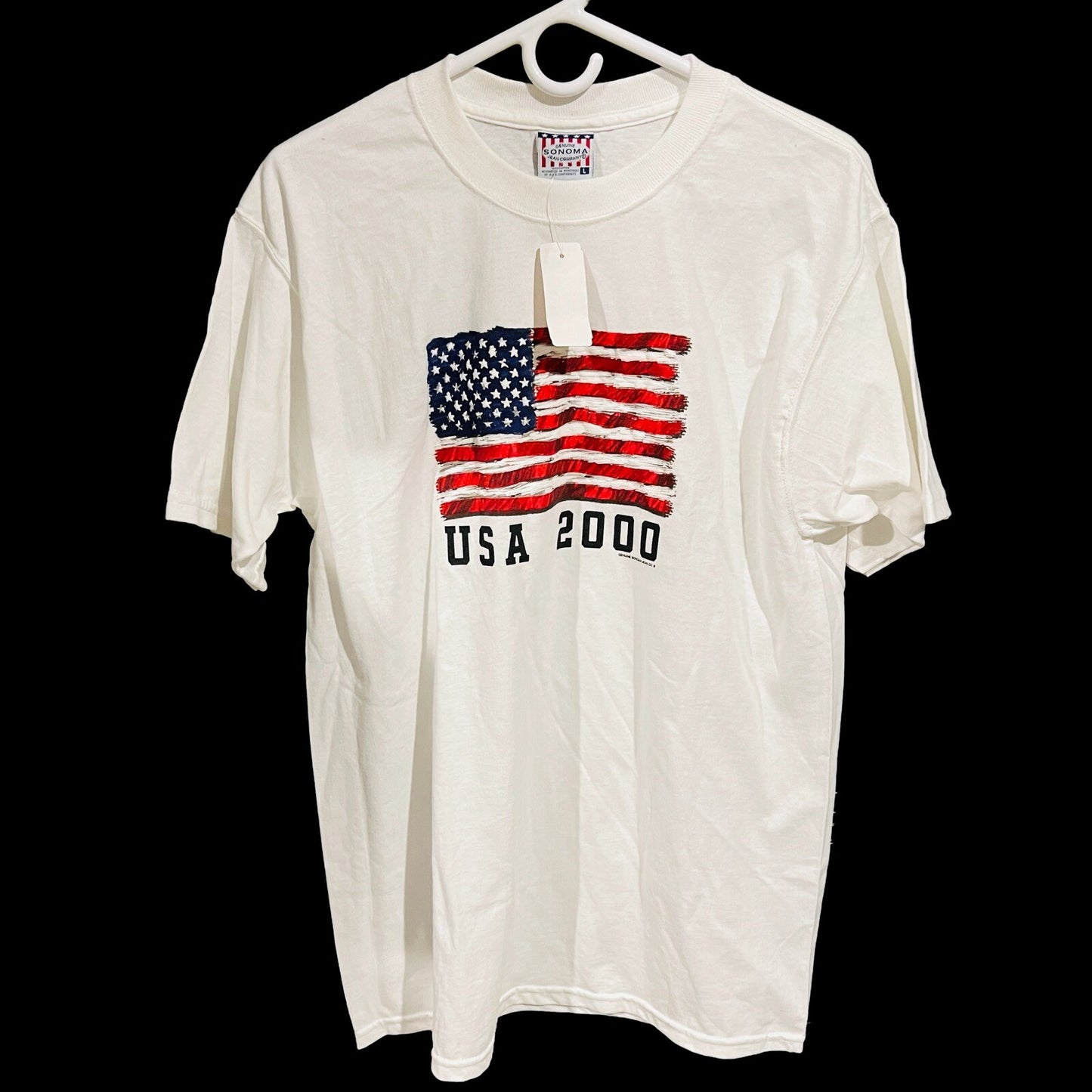 Sonoma Men's Size L T-shirt American Flag Vintage White USA 2000 Company